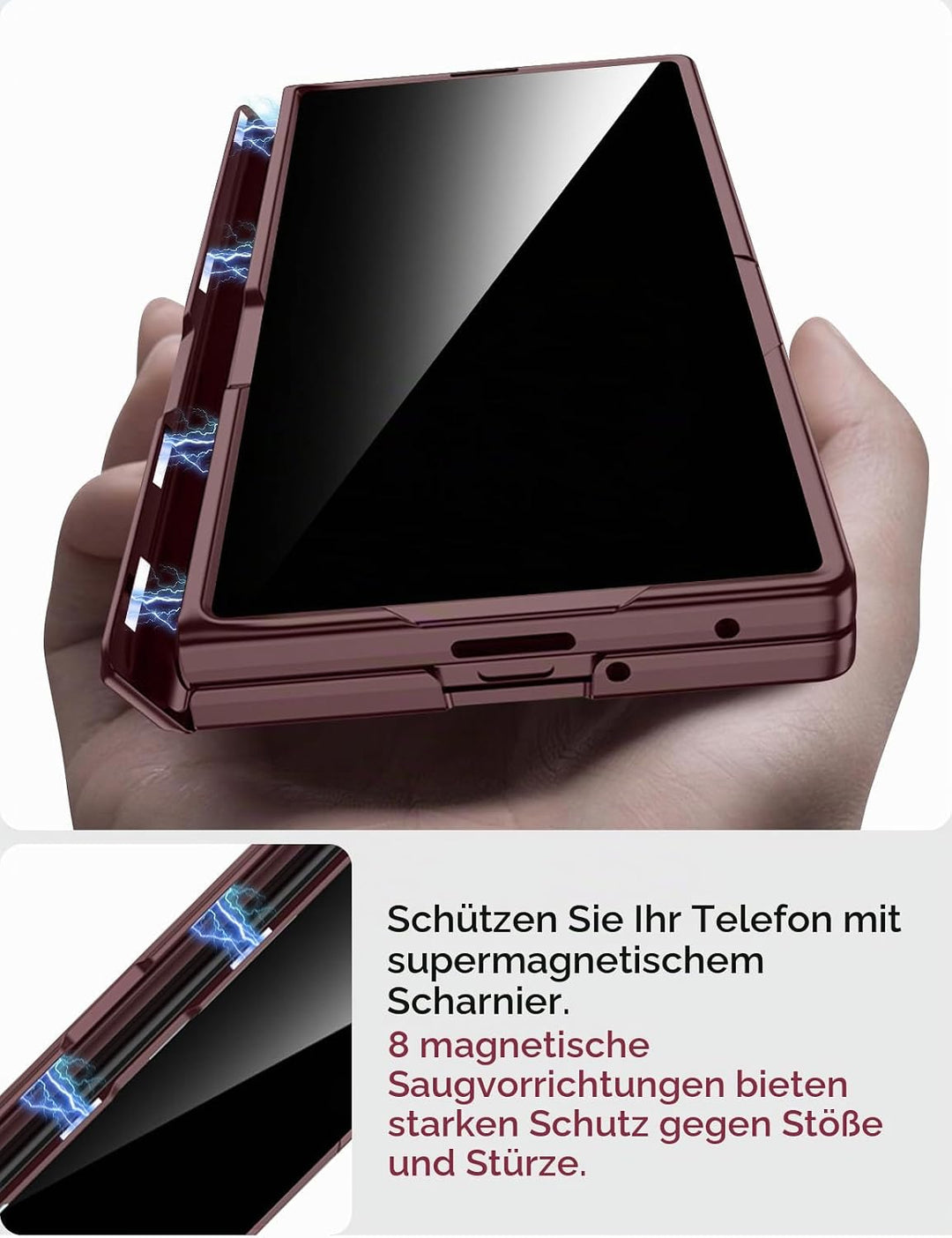 Miimall Kompatibel mit Samsung Galaxy Z Fold 7 Hülle mit Displayschutz Anti-SPY, [Magnetischer Schar
