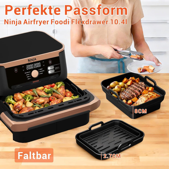 Silikonform Zubehör für Ninja Foodi Flexdrawer Heissluftfritteuse AF500EU | 3Pcs Faltbar Airfryer Zu