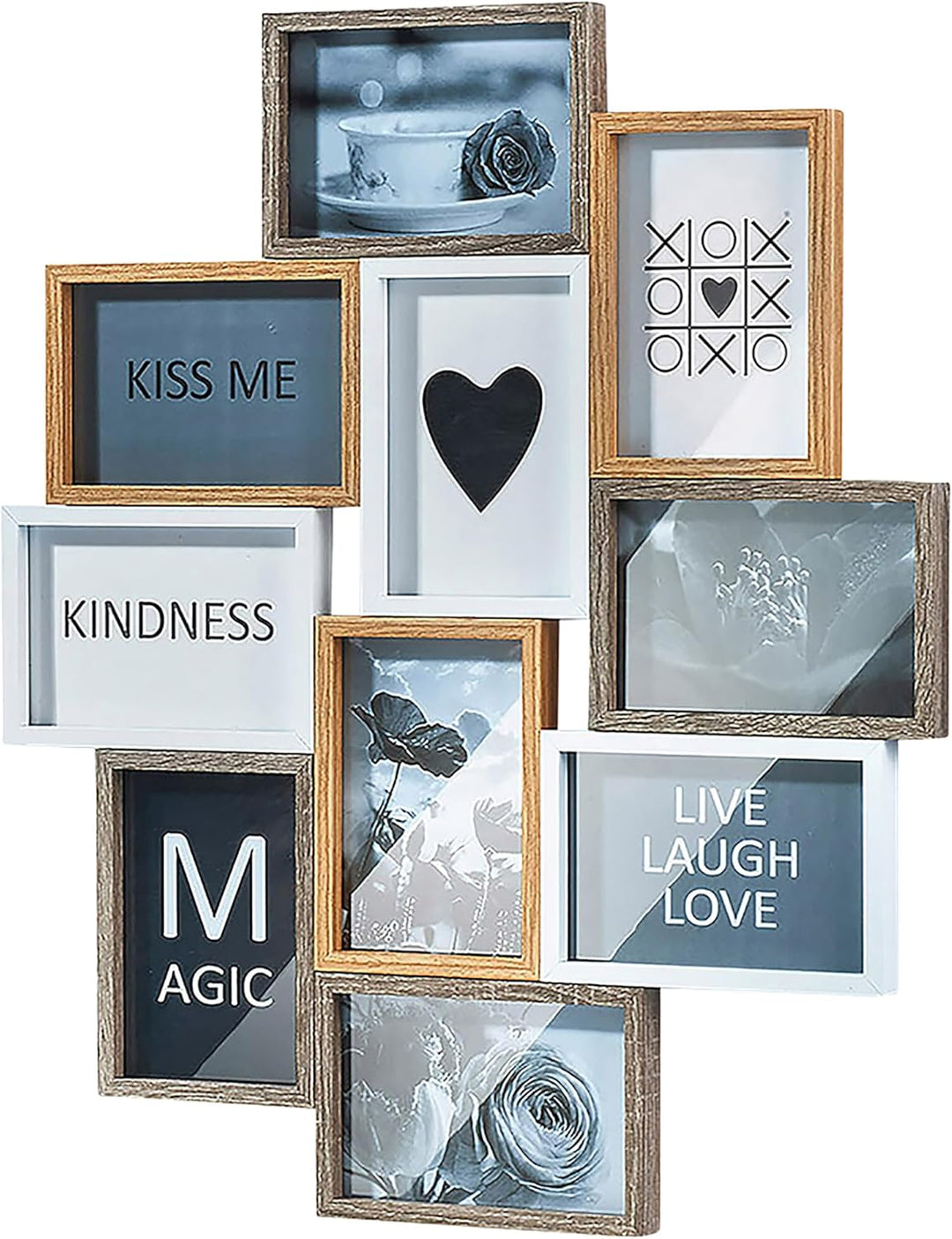 Kobolo Bilderrahmen-Collage - HEART- Holz - weiss natur - 10 Bilder - 59x47 cm