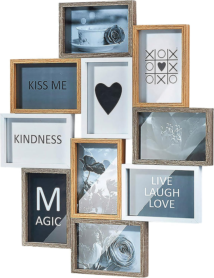 Kobolo Bilderrahmen-Collage - HEART- Holz - weiss natur - 10 Bilder - 59x47 cm