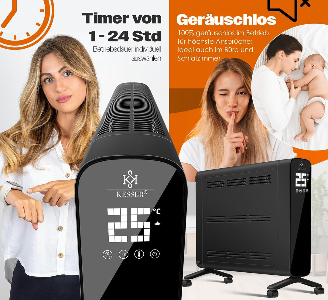 KESSER® Konvektor Premium 1200W ECO 2400W Power Mode Heizstufen Thermostat Elektroheizung WiFi App &