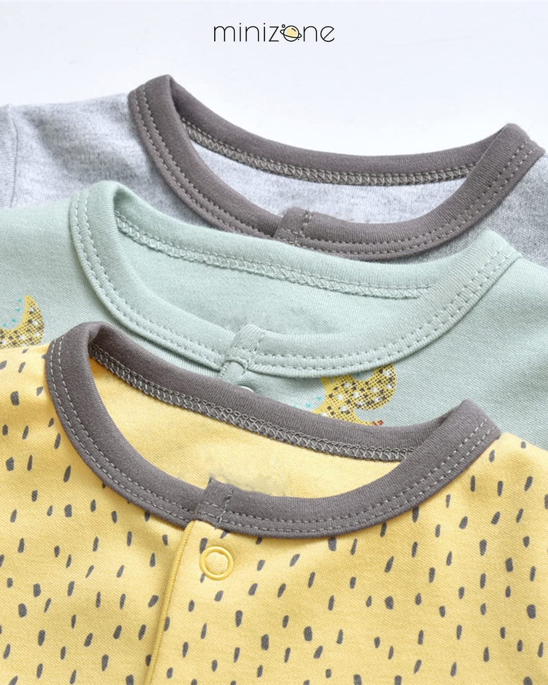 Minizone Baby Schlafanzug Pack of 3, Strampler Langarm Pyjamas Schlafstrampler 6-9 Monate 6-9 Monate