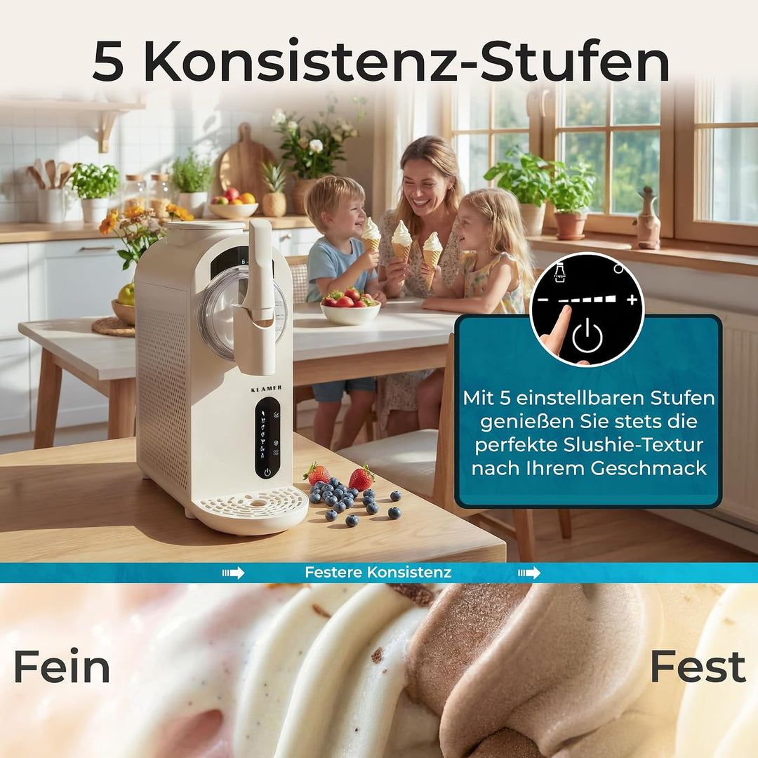 KLAMER Softeismaschine, Eismaschine & Slush Maschine mit 7 Programmen: Softeis, Slushie, Frappé uvm,