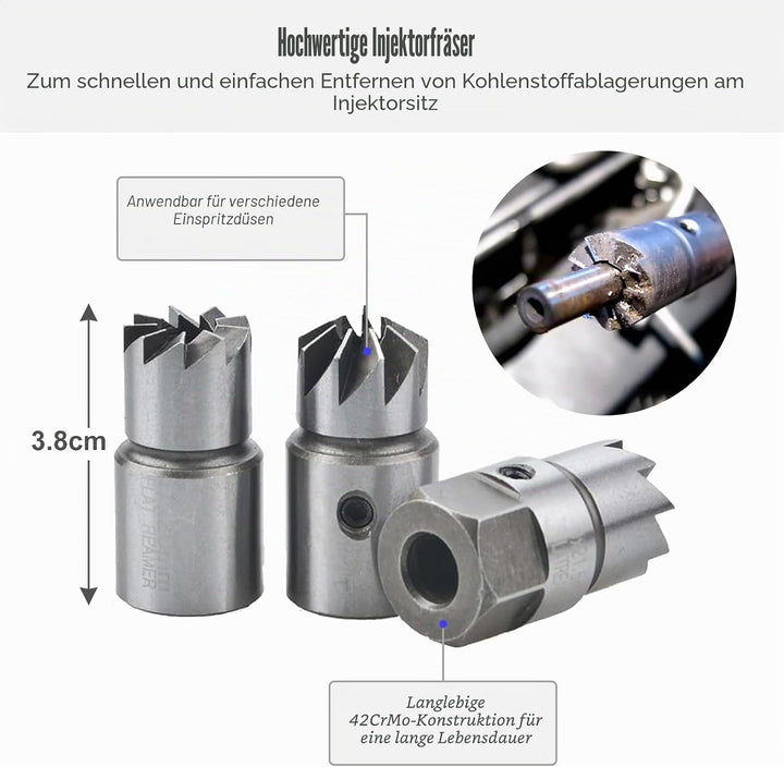 FreeTec Diesel Injektoren Dichtsitz Werkzeug Fräser Satz Einspritzdüsen Dichtflächen, 17-teilig