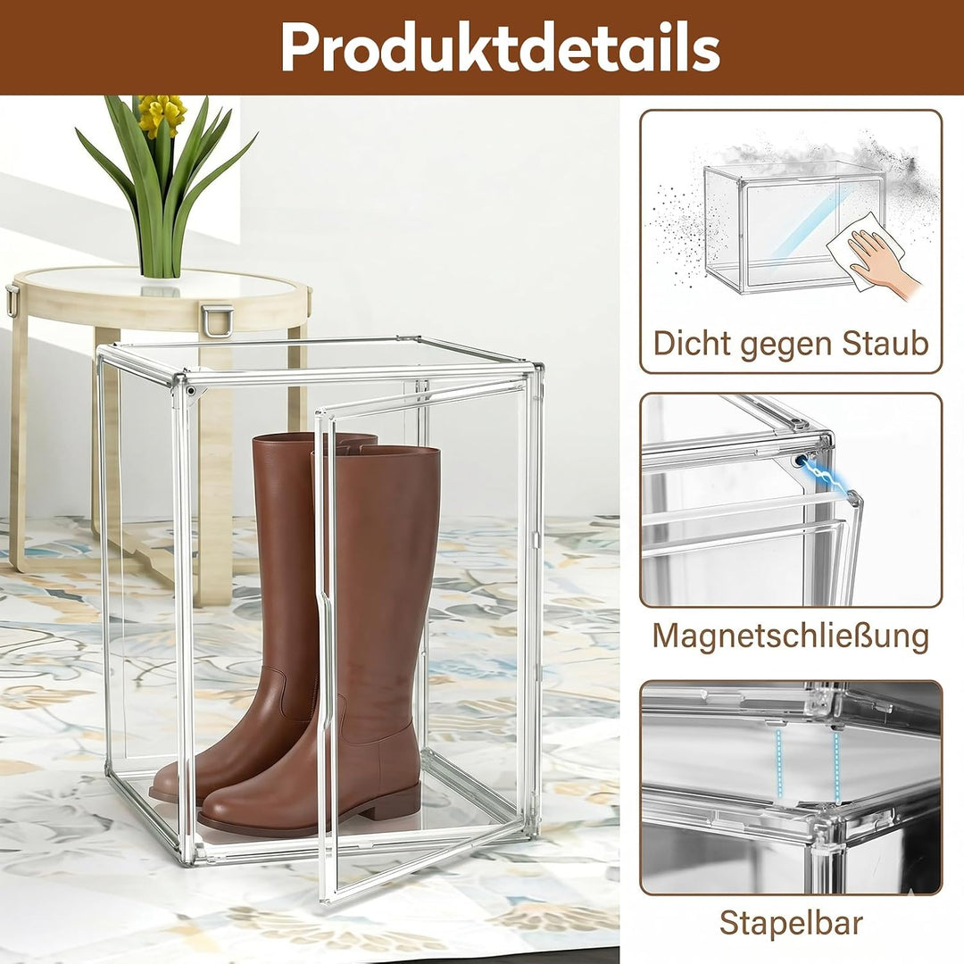 Acryl Schuhbox Stapelbar Transparent mit Magnetischer Tür, 40x25x30 cm Schuhaufbewahrungsbox, Multif