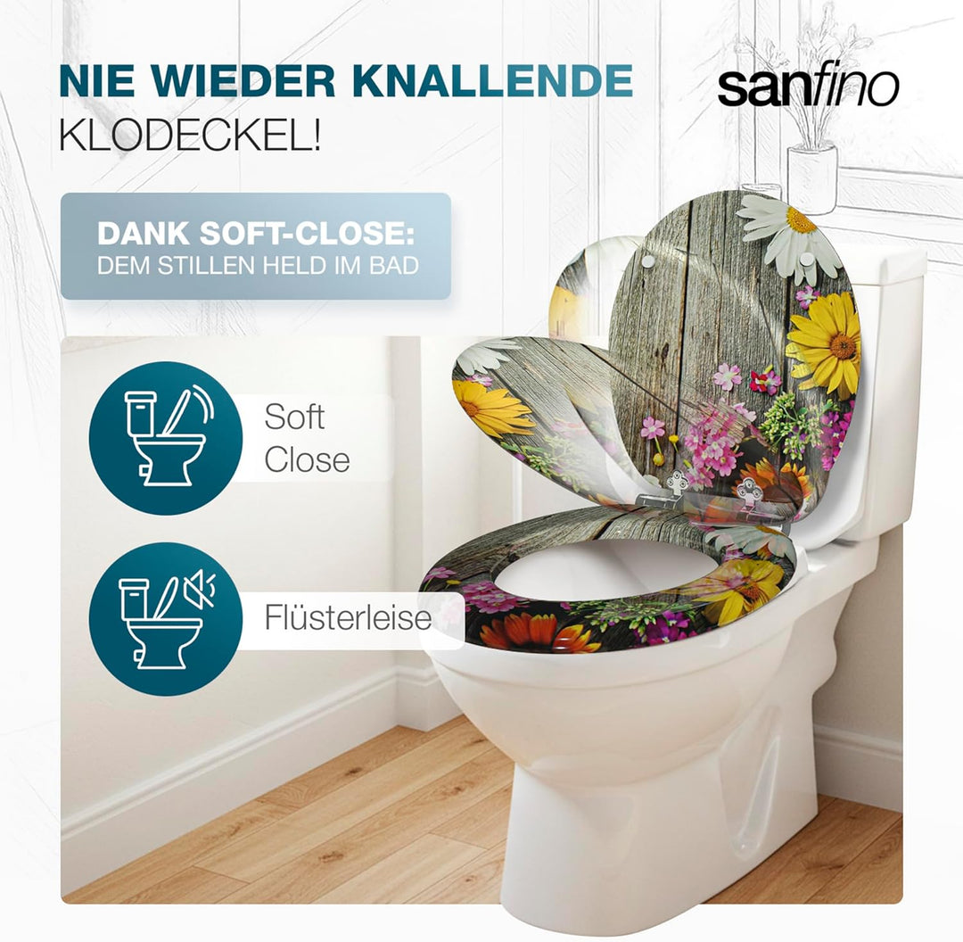 SANFINO® Premium WC Sitz mit Absenkautomatik – hochwertige Toilettendeckel aus Holz, viele bunte Mot