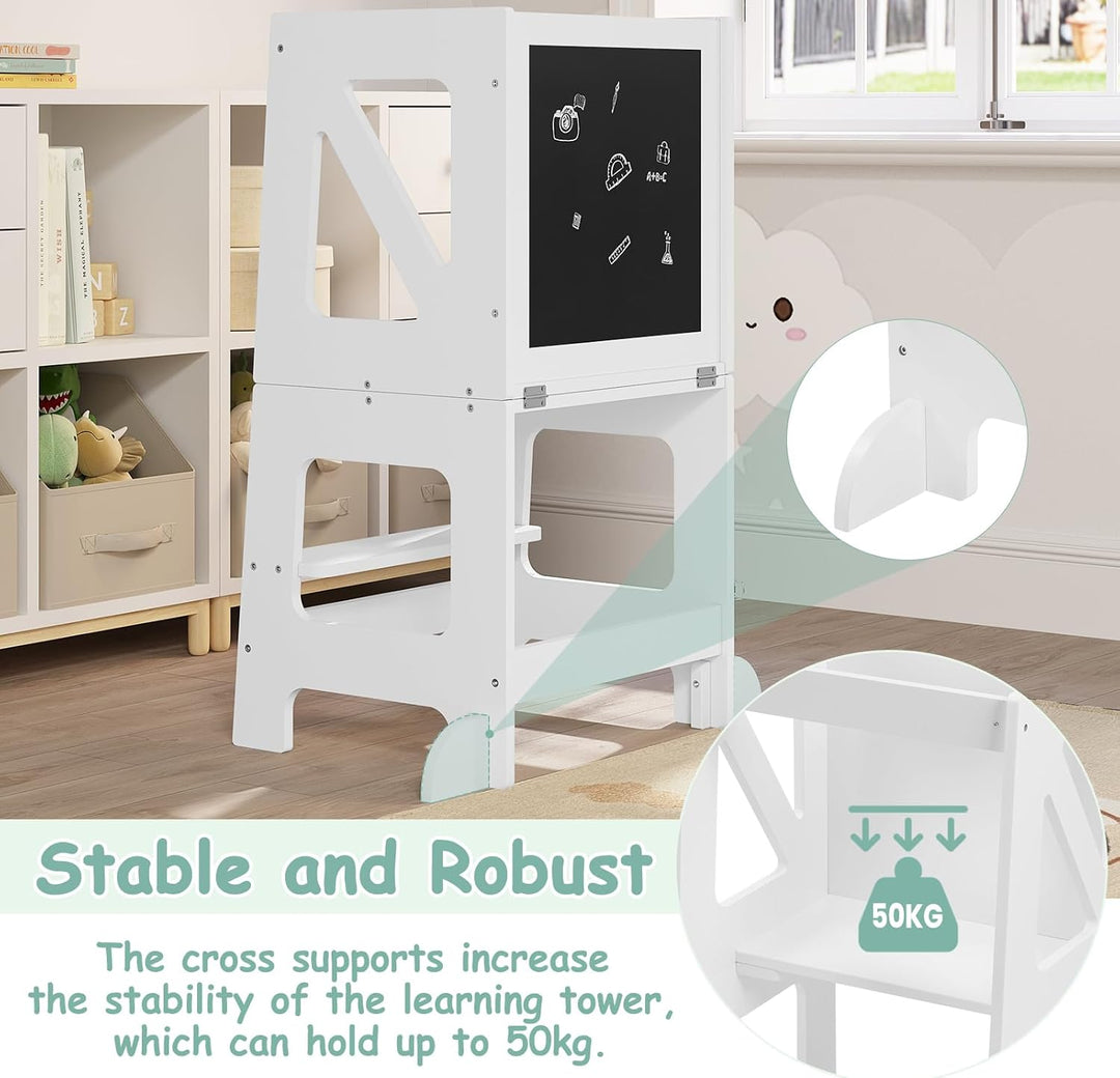 WOLTU Lernturm 3 in 1, Tritthocker Kinderhocker Kindertisch Tafel, Montessori Lernturm für Kinder, K