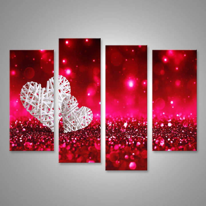 islandburner, Bild auf Leinwand Zwei Weidenherzen auf rotem, funkelndem Glitzer Wandbild Poster Lein