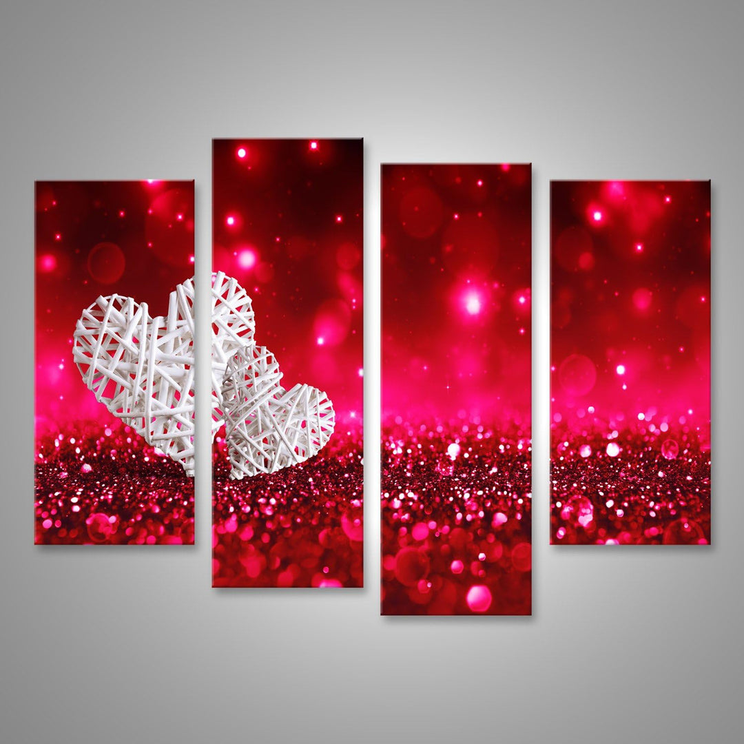 islandburner, Bild auf Leinwand Zwei Weidenherzen auf rotem, funkelndem Glitzer Wandbild Poster Lein