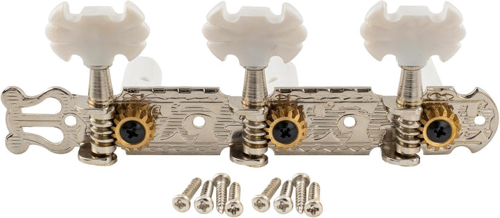Musiclily Pro 3 auf einer Platte Lyra Style Mechaniken Set für Konzertgitarre,Nickel Schmetterlingsk