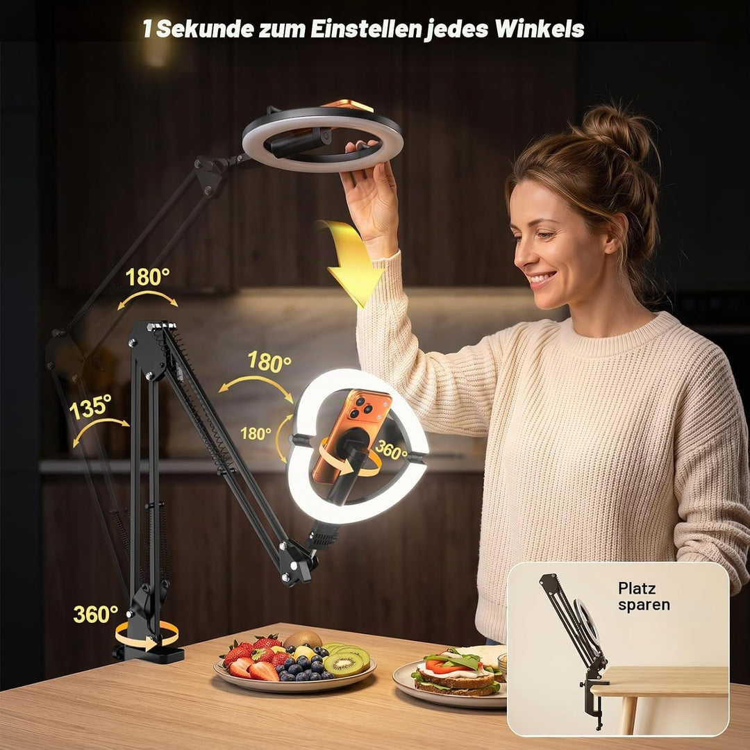 CloudValley Magnetisches 10" Tischringlicht mit Akkuanzeige, 5000mAh Kopfhörerhalterung, faltbares t