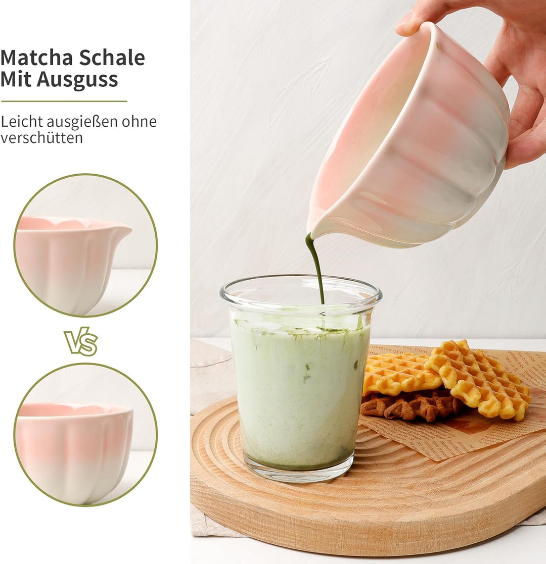 Traditionelles Japanisches Matcha Tee Zeremonie Set, 7-teilig, Bambus Besen, Keramik Schale mit Ausl