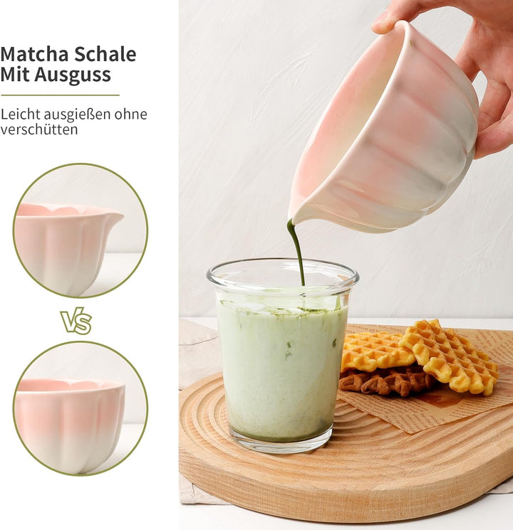 Traditionelles Japanisches Matcha Tee Zeremonie Set, 7-teilig, Bambus Besen, Keramik Schale mit Ausl