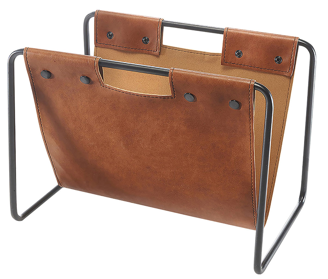 Kobolo Zeitungsständer aus Metall und Kunstleder braun 37x24x27cm 37x24x27 cm, 37x24x27 cm
