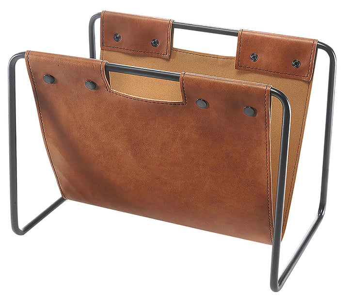 Kobolo Zeitungsständer aus Metall und Kunstleder braun 37x24x27cm 37x24x27 cm, 37x24x27 cm