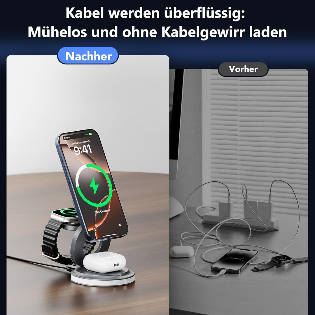 3-in-1 Ladestation Apple Watch und iPhone, 15W Ladegerät für Magsafe mit Nachtlicht Kompatibel mit i