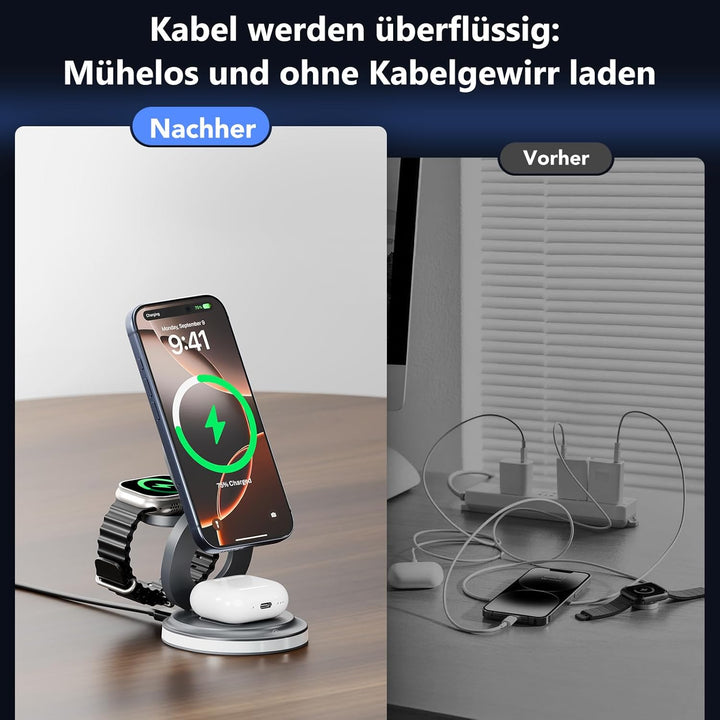 3-in-1 Ladestation Apple Watch und iPhone, 15W Ladegerät für Magsafe mit Nachtlicht Kompatibel mit i