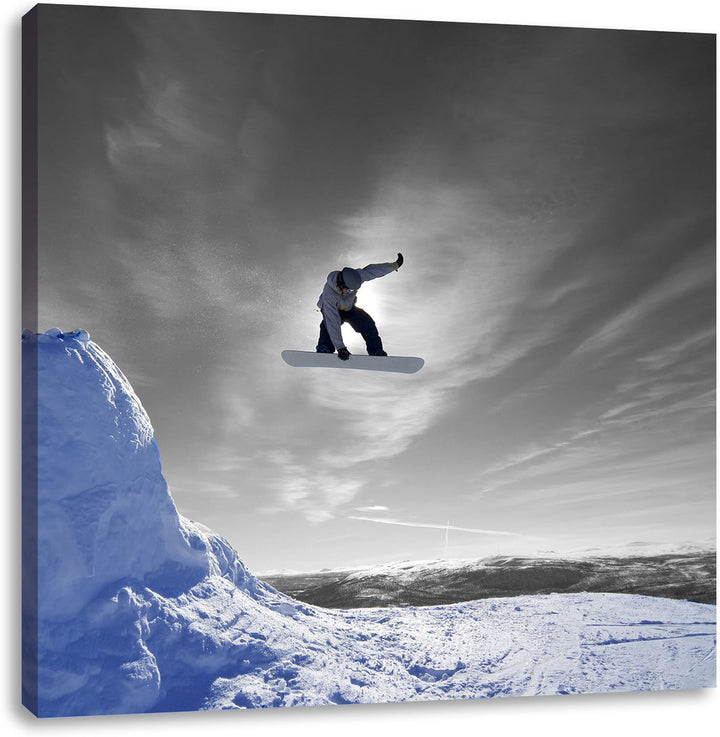 Pixxprint Snowboard Sprung Extremsport als Leinwandbild/Grösse: 70x70 cm/Wandbild/Kunstdruck/fertig