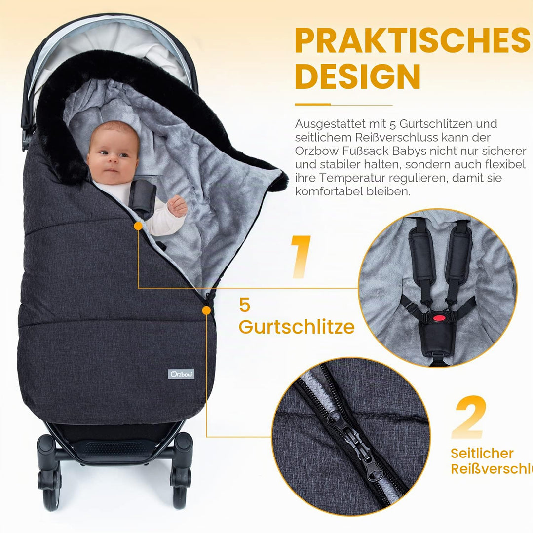 Orzbow Universelle Fusssack Kinderwagen Winter, Einstellbare Fusssack Buggy mit Zwei-Wege-Reissversc
