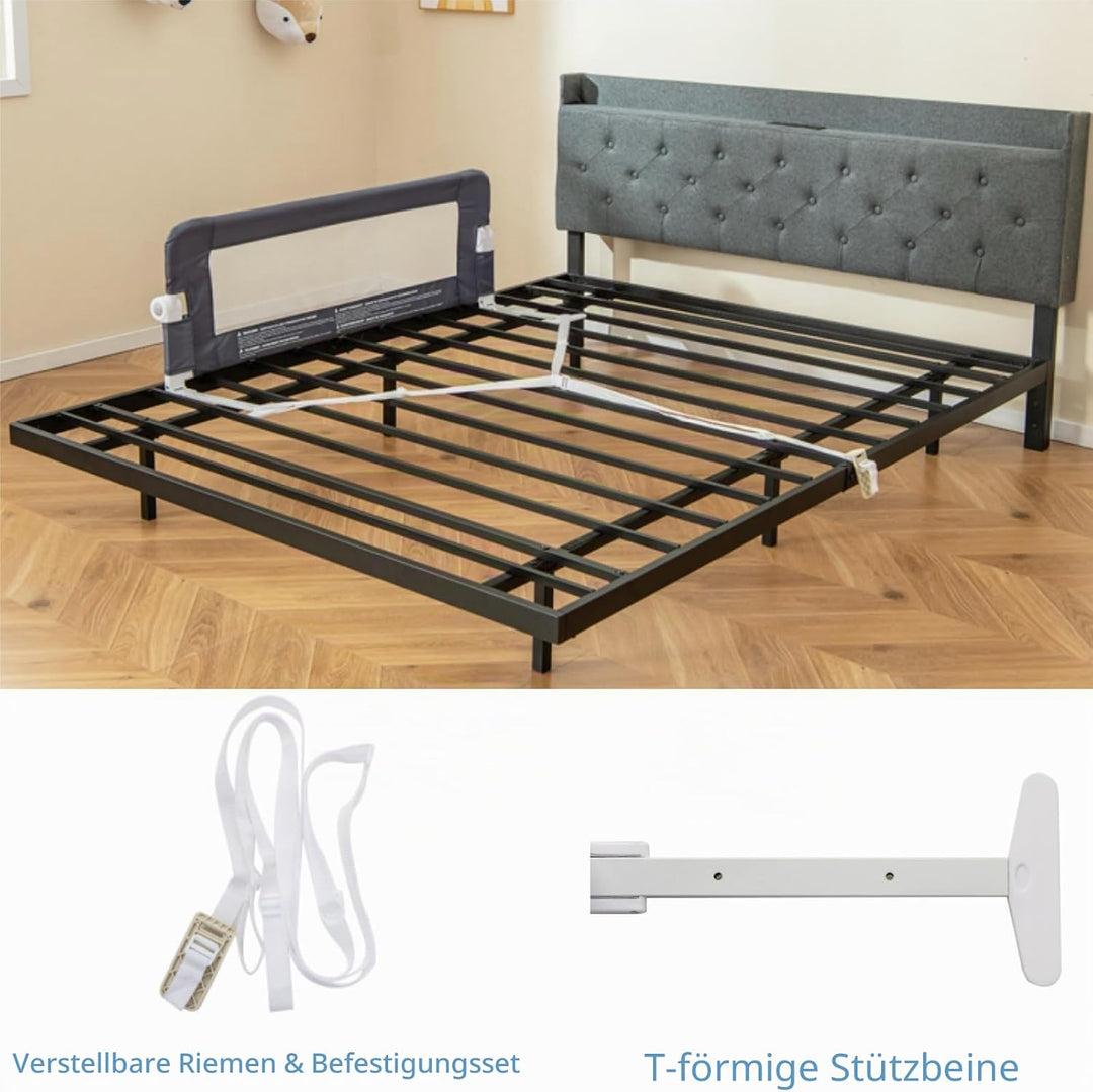 LIFEZEAL Bettgitter Faltbar, 120cm Bettschutzgitter Rausfallschutz, Kinderbettgitter aus Oxfordstoff