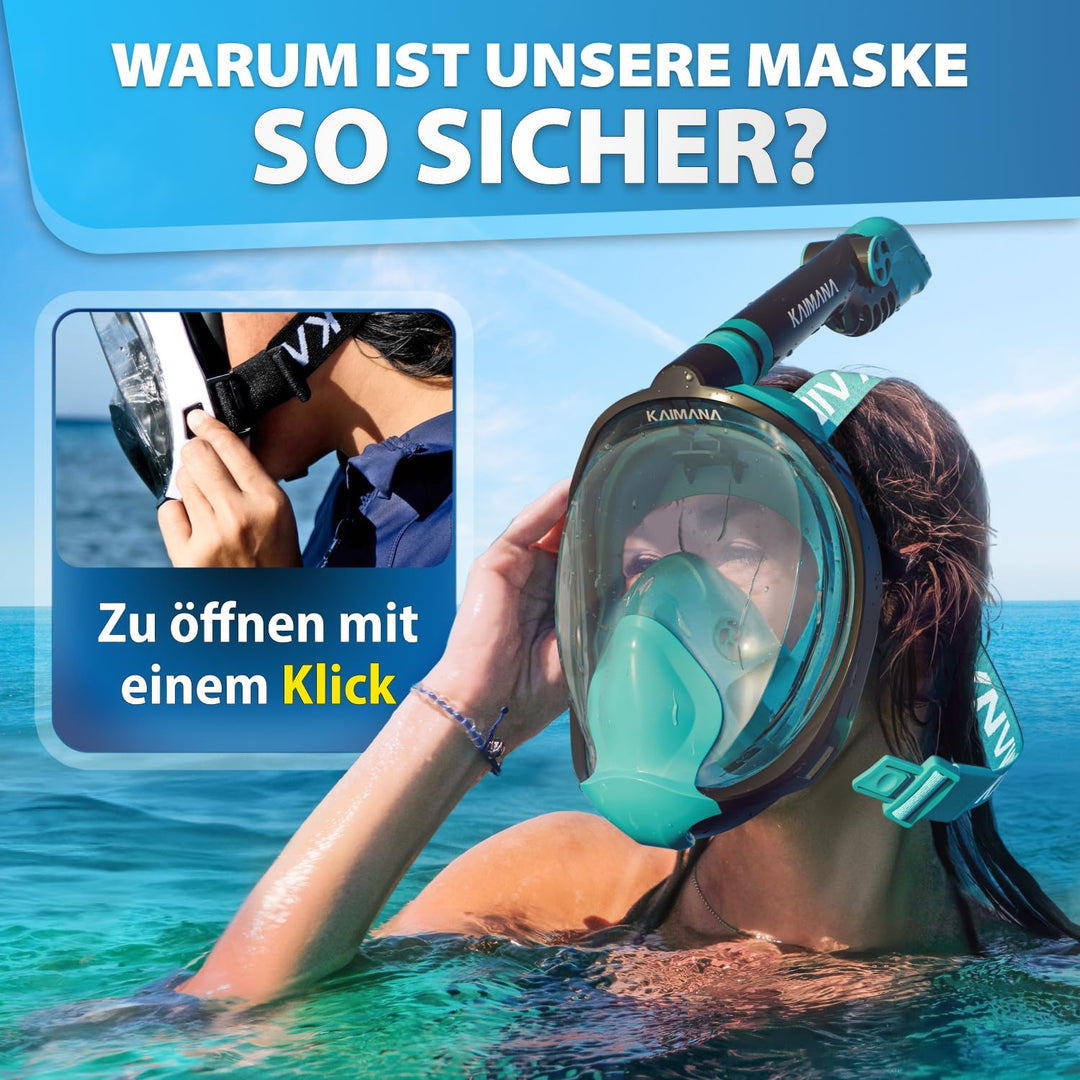Die Preisgekrönte KAIMANA® Schnorchelmaske für Erwachsene & Kinder - absolut CO2 sicher - inkl. Trag