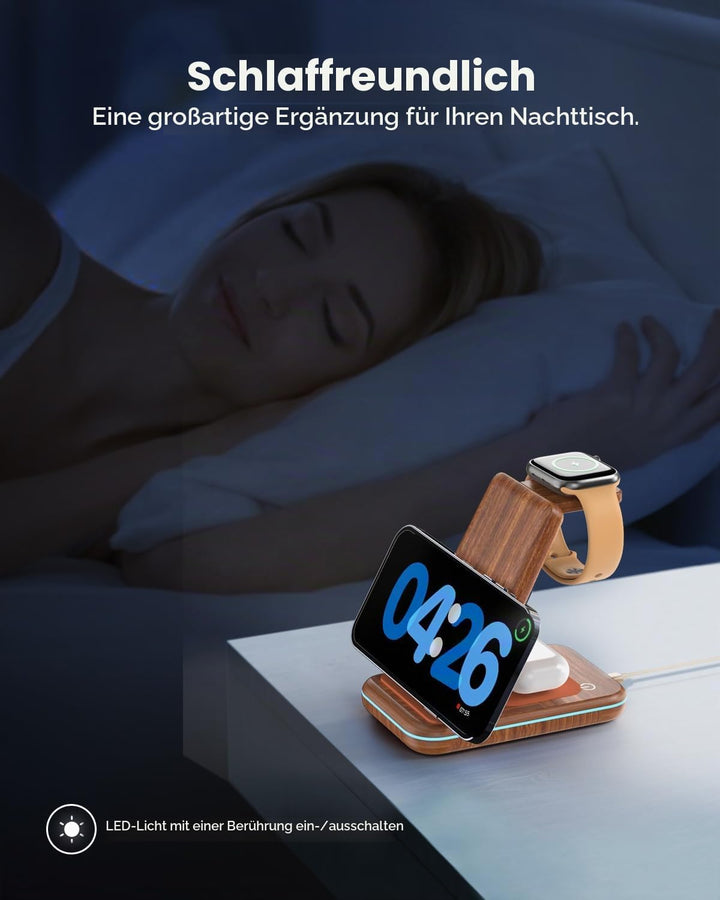 JoyGeek 3 in 1 Faltbar Kabelloses Ladegerät, Wireless Charger für i Phone 16/15/14/13/12/11/X, Induk