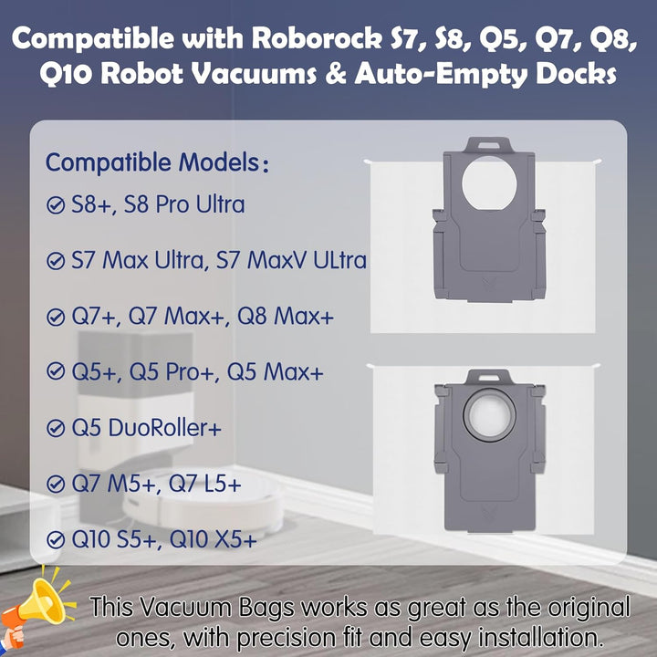 12 Stück Staubbeutel für Roborock S8+/S8 Pro Ultra/S7 MaxV Ultra/Q7 Max+/Q8 Max+/Q5 Pro+/Q5 Max+, Q1