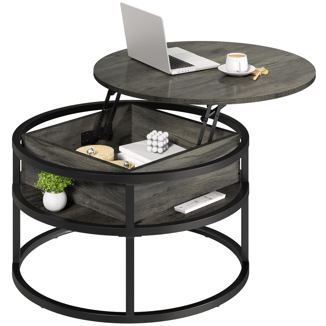 YITAHOME Couchtisch Rund mit Hebeplatte, Wohnzimmertisch mit verstecktem Ablagefach, Beistelltisch R
