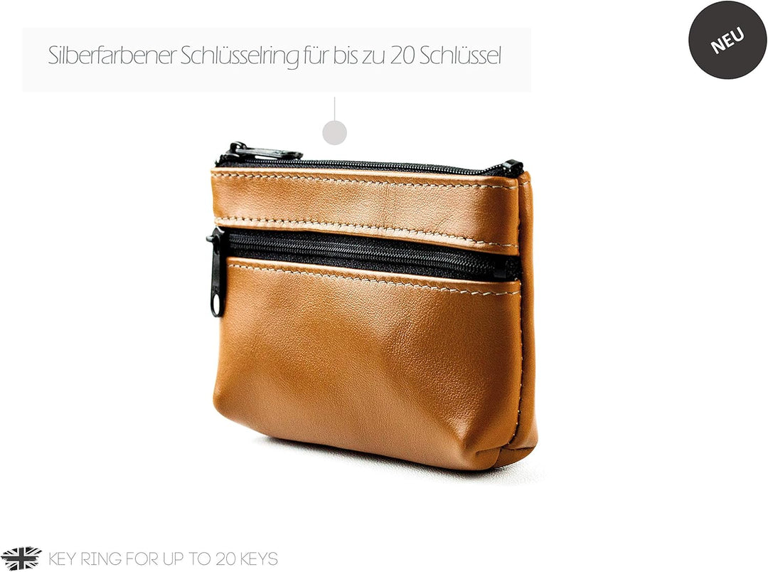 DELMON VARONE - Personalisierbares Schlüsseletui Leder Boxcalf braun, Schlüsseltasche mit Reissversc