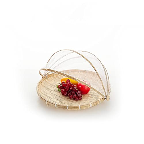 Runder Bambuskorb mit Deckel, Gemüse, Obst, Brot, Aufbewahrungskorb (36 cm Durchmesser) 36cm in diam