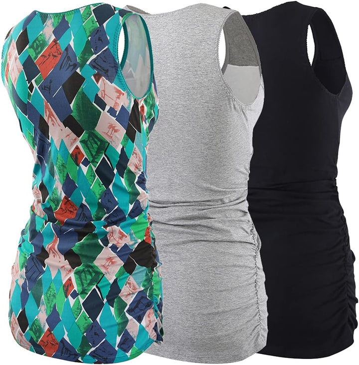 COLOMI Damen Umstandsoberteile Ärmellos Stillshirt Umstandsshirt V-Neck Nursing Tops Umstandsmode, B