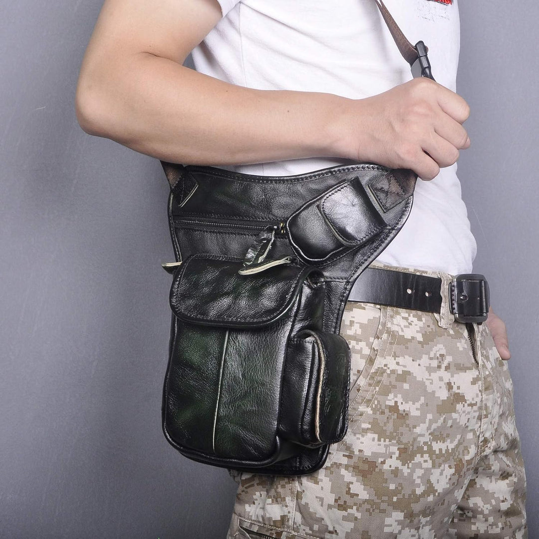 Le'aokuu Herren Echtes Leder Tasche Beinbeutel Beintasche Aussenbeintasche Hüfttasche Drop Leg Thigh
