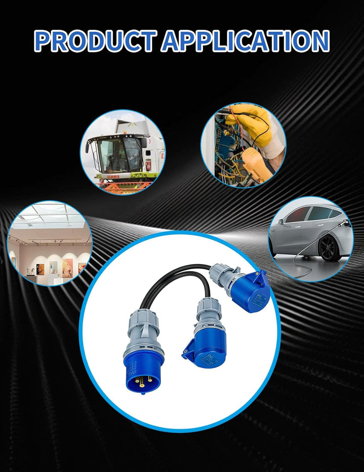 32A auf 16A Adapter, 2-Wege-Anschluss, 2 x 16A Steckdosen IP44 Schutz CEE Adapter für Wohnwagen, Woh