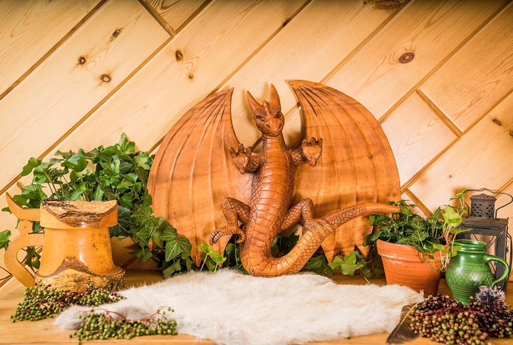 Windalf Handmade XL Drachen-Wandbild FURIMOR 50 cm Wikinger Drachenfigur Wandobjekt Wandrelief Holz