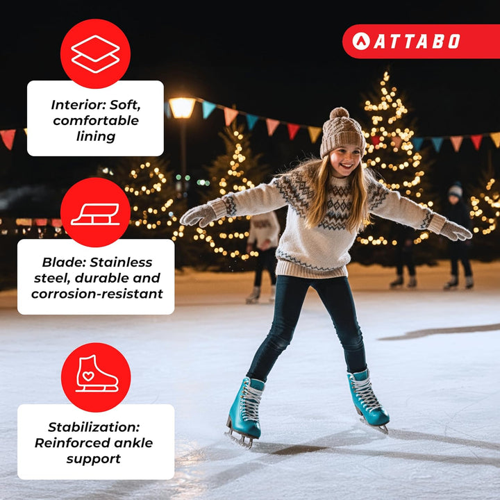 ATTABO ISLA Kinder Eiskunstlauf Schlittschuhe | Kunststoff-PVC Obermaterial | Verstärkte Knöchelstüt