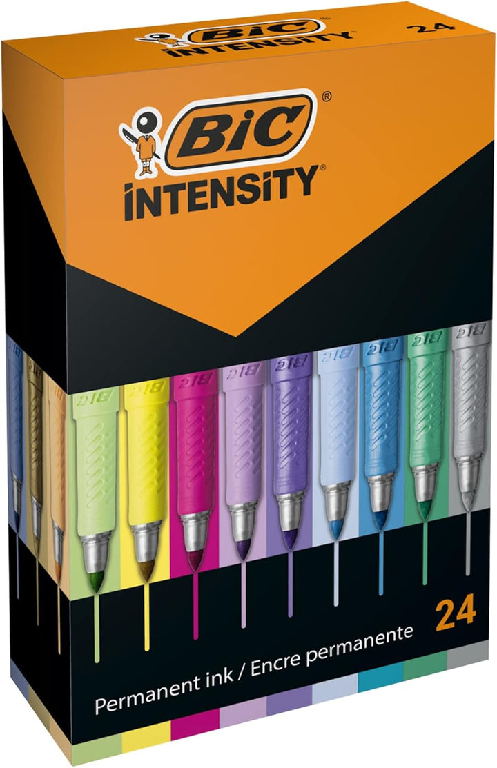 BIC Intensity Pastell Marker, in 24 verschiedenen Metallic- und Pastellfarben, geruchsarm, schnell t