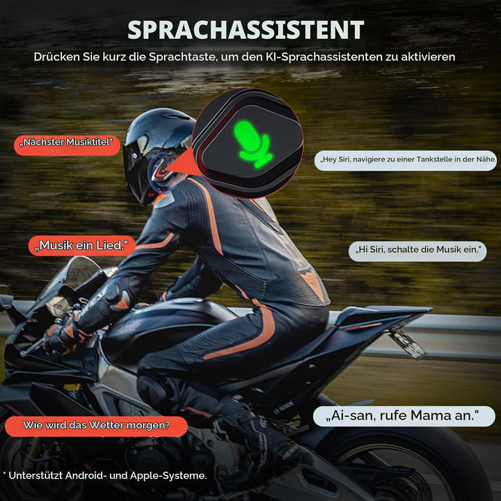 Motorrad Headset VR1,Motorrad Kopfhörer für eine Person,Motorrad Headset Bluetooth,Wasserdicht IPX6,