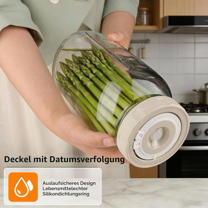 2 Stück 2L Fermentierglas mit Datums-Anzeige &amp; Luftschleuse – Perfekt für Sauerkraut, Kimchi, Kombuc