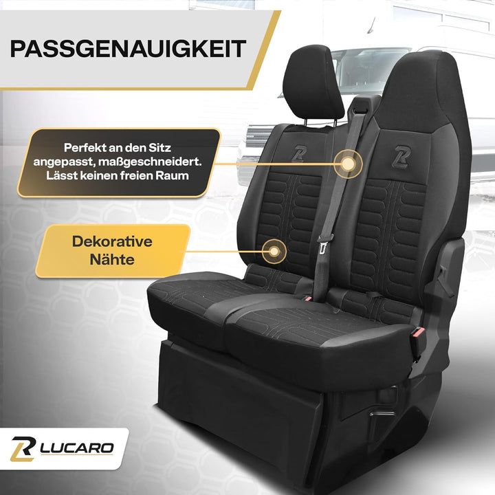 LUCARO Sitzbezüge Auto Set Tornado für enault Renault Master 4, Nissan Interstar 3 Schwarz Rückenleh