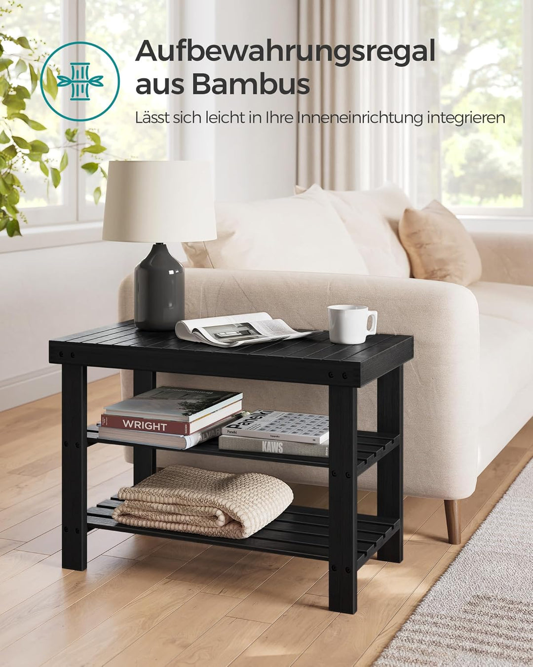 SONGMICS Schuhbank, Schuhregal mit 3 Ebenen, Schuhablage aus Bambus, bis 130 kg belastbar, 28,7 x 70