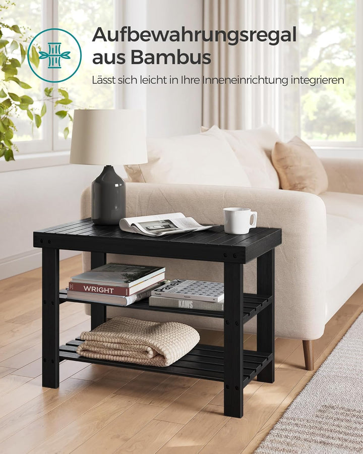 SONGMICS Schuhbank, Schuhregal mit 3 Ebenen, Schuhablage aus Bambus, bis 130 kg belastbar, 28,7 x 70