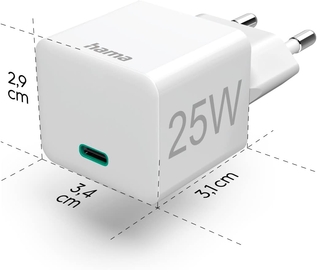 Hama Schnellladegerät USB-C Ladegerät 25 W (USB Ladegerät für Smartphone, Tablet etc., Ladestecker U