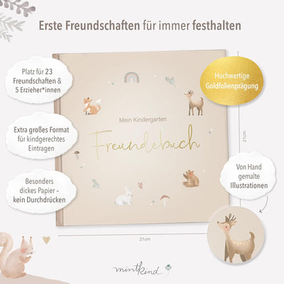 mintkind® Kindergarten Freundebuch Wald, Freundschaftsbuch zum Ausfüllen, Freundebuch für den Kinder