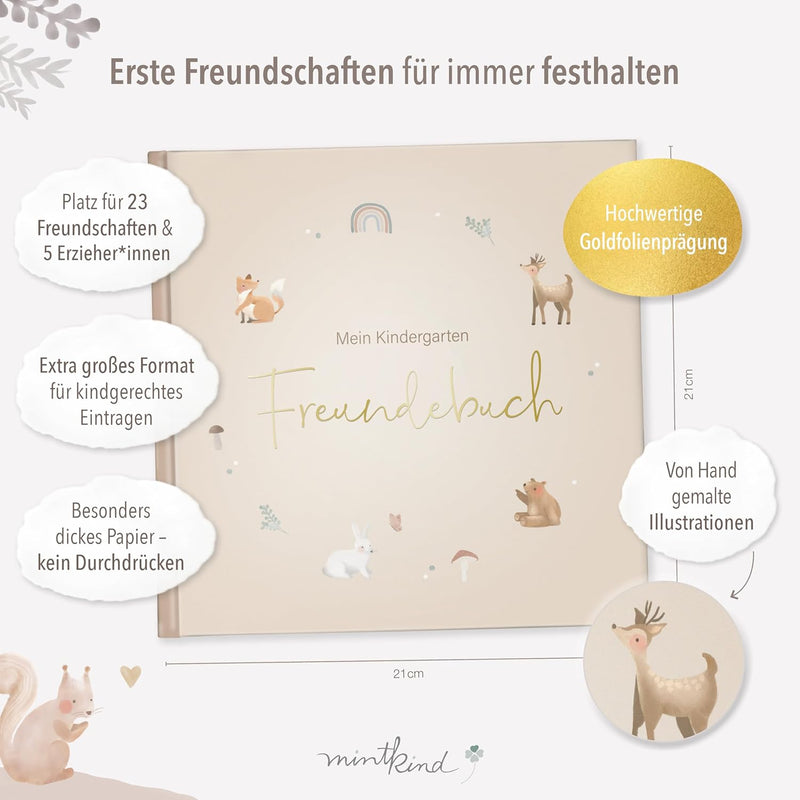 mintkind® Kindergarten Freundebuch Wald, Freundschaftsbuch zum Ausfüllen, Freundebuch für den Kinder