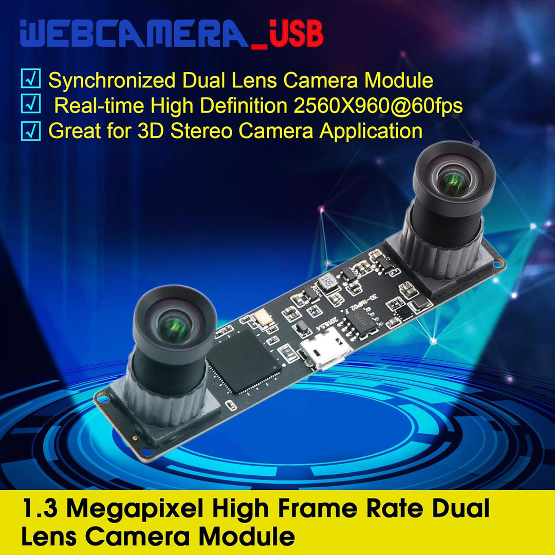 G Doppelobjektiv USB Kameramodul 960p 60fps 3D Stereo Synchronisiertes Webcam Board Modul,1,3MP Dual