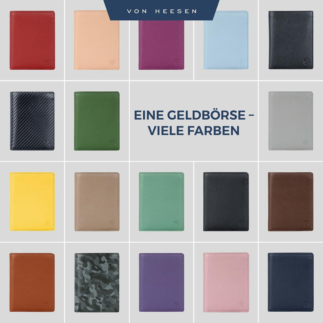 VON HEESEN Leder Geldbörse RFID Schutz I Echtleder Geldbeutel für Damen & Herren I Portemonnaie Brie