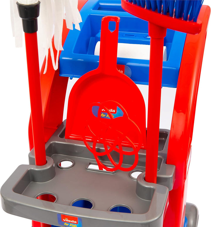 Grandi Giochi - Vileda for Kids Maxi Reinigungswagen mit Mopp, Besen, Schaufel, Eimer, Wischlappen u