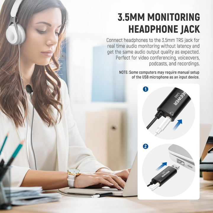 NEEWER USB Ansteckmikrofon Mini Lavalier Mikrofon mit omnidirektionaler Richtwirkung 3,5m Kabel für