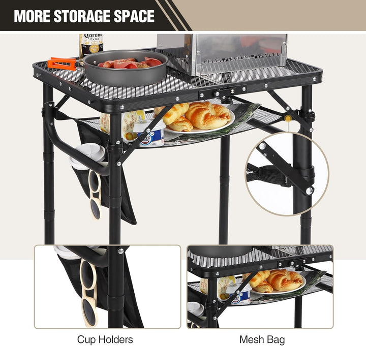 REDCAMP Tragbarer Grilltisch mit Mesh Desktop, 60 x 40cm Leichter Faltbarer Klappbarer Campingtisch