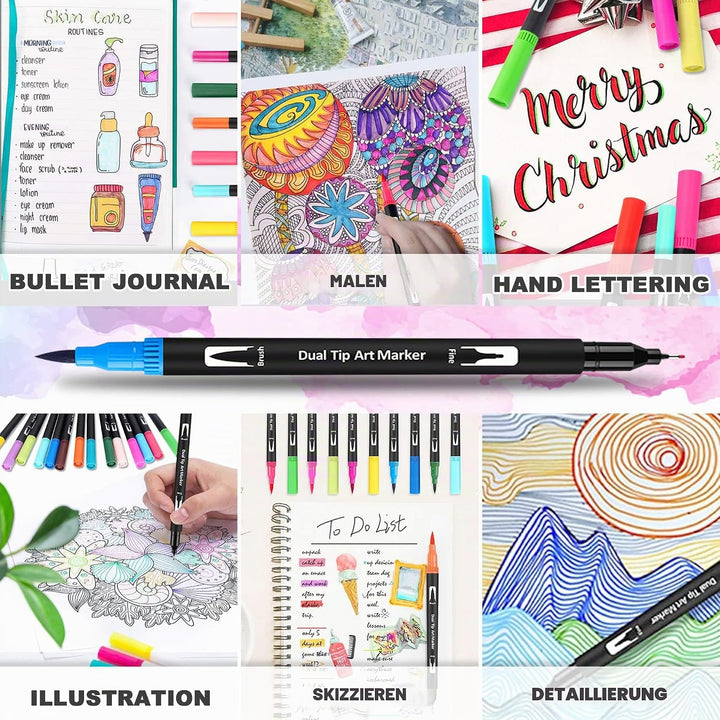 wonsar Dual Brush Pen Set, Filzstifte Dicke und Dünne für Kinder Erwachsene Pinselstifte Marker für